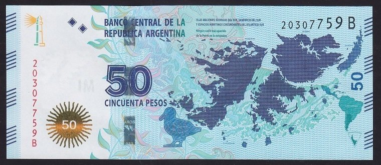 Arjantin 50 Pesos 2015 Çil Pick362 Hatıra