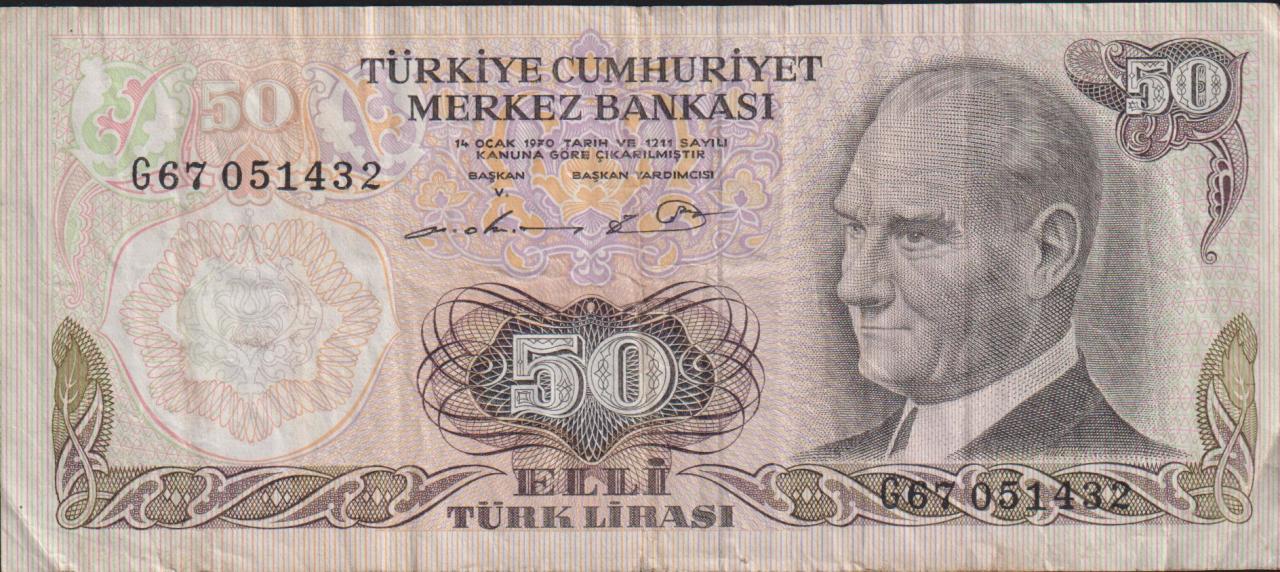 6.Emisyon 1.Tertip 50 Lira G67 051432 Çok Temiz