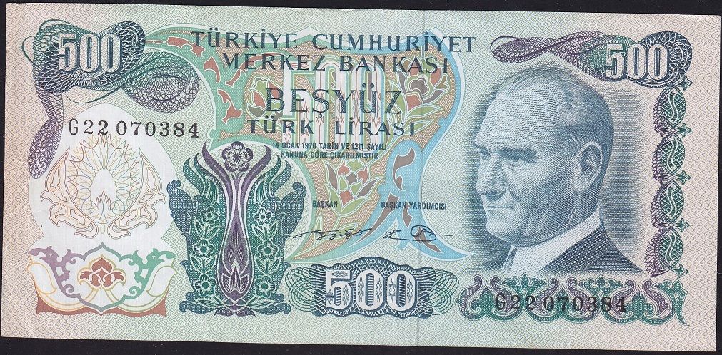 6.Emisyon 2.Tertip 500 Lira G22 070384 Çok Temiz+