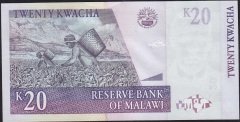 Malawi 20 Kwacha 2006 Çilaltı Çil (matbaada kulakta kağıt bükülmesi oluşmuş)