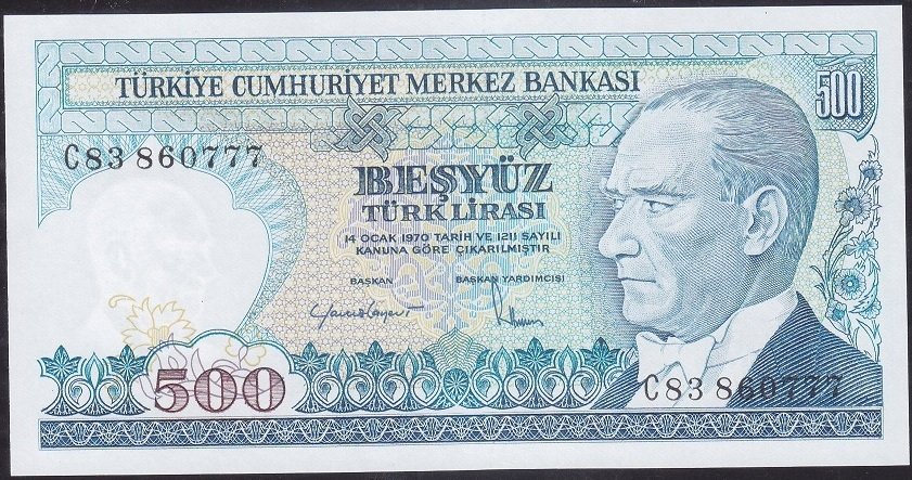 7.Emisyon 2.Tertip 500 Lira C83 860777 Çil