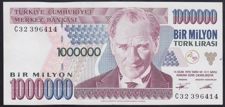 7.EMİSYON 1.TERTİP 1 000 000 LİRA C32 396414 ÇİLALTI