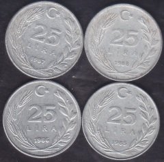 1985-1986-1987-1988 Yılı 25 Lira Lotu Çok Temiz
