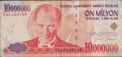 7.Emisyon 10 000 000 Lira B42 025727 Çok Temiz