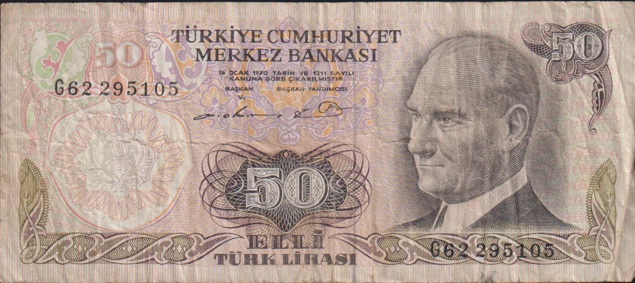 6.Emisyon 1.Tertip 50 Lira G62 295105 Temiz