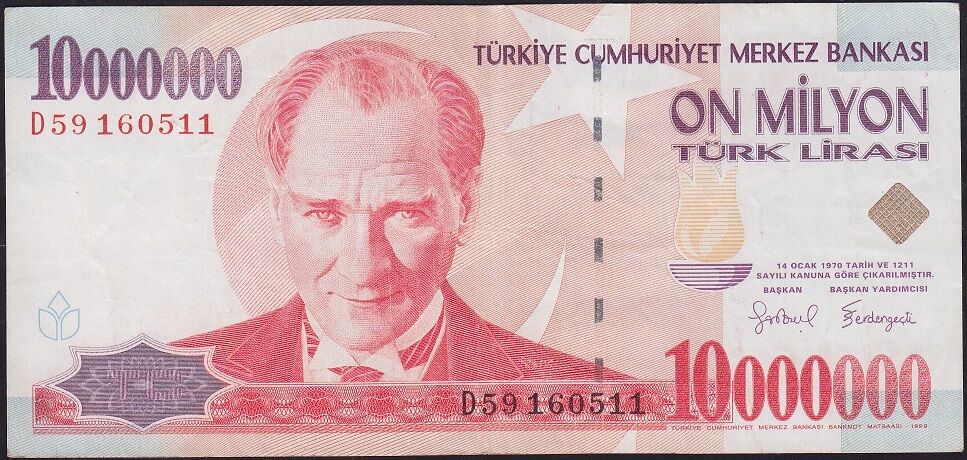7.Emisyon 10 000 000 Lira D59 160511 Çok Temiz