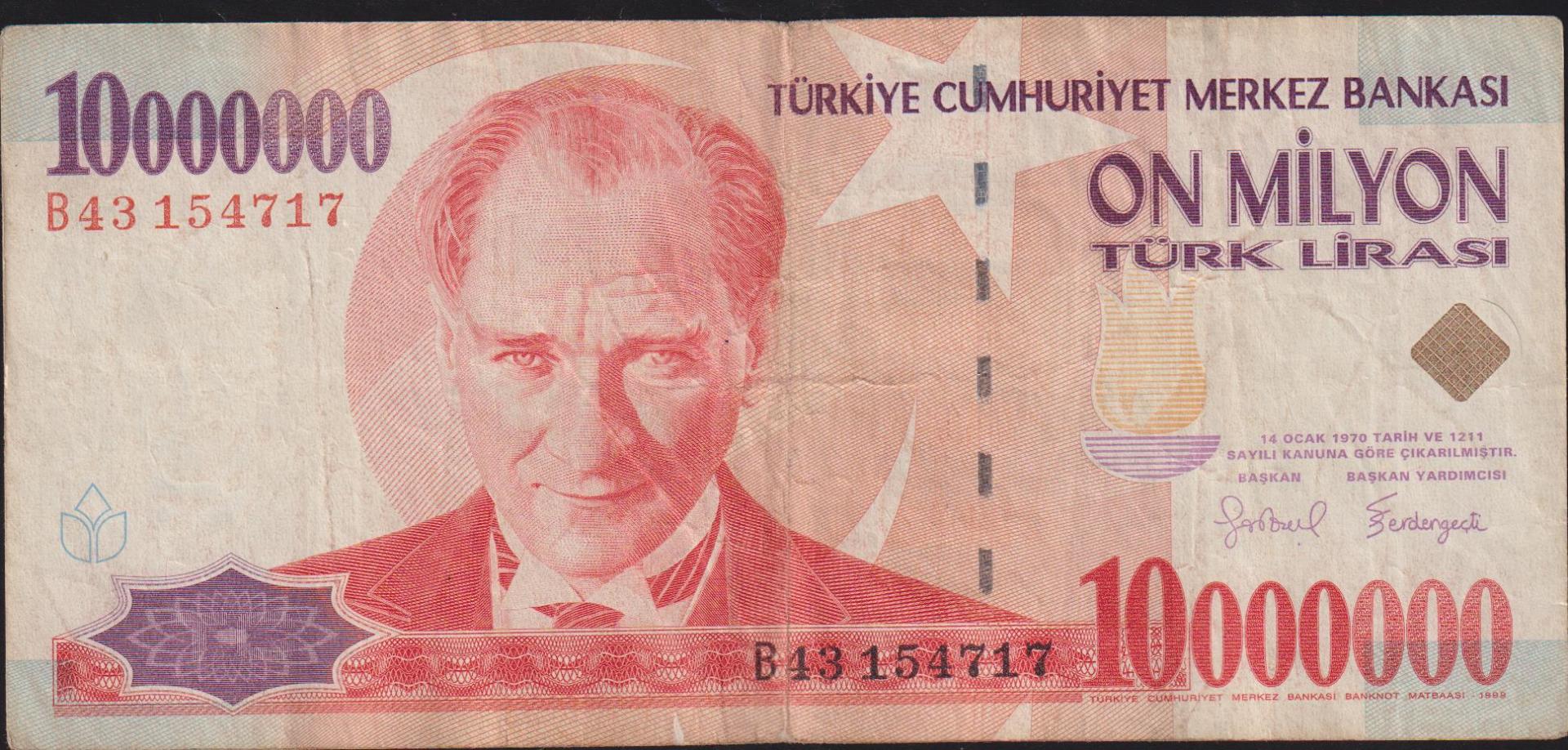 7.Emisyon 10 000 000 Lira B43 154717 Temiz