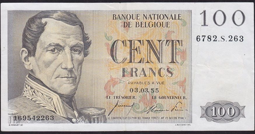 Belçika 100 Frank 1955 Çok Temiz+