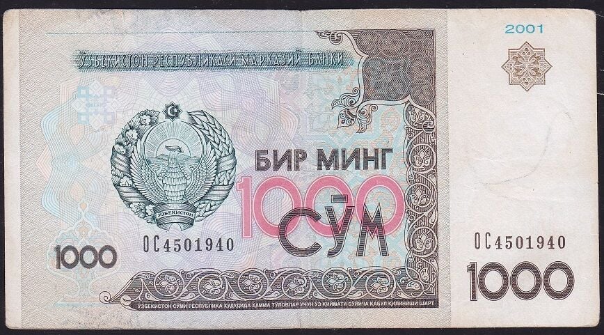 Özbekistan 1000 CYM 2001 Çok Temiz