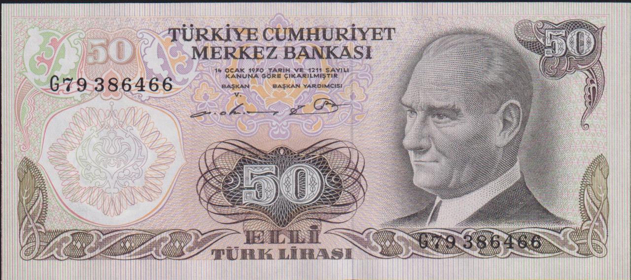 6.Emisyon 1.Tertip 50 Lira G79 386466 Çil