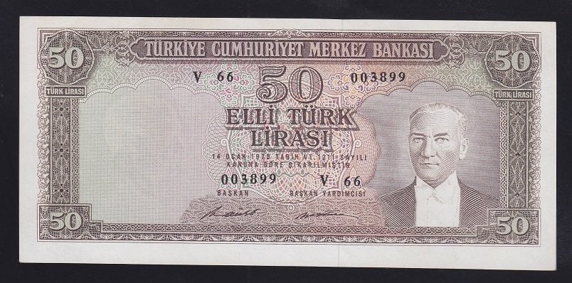 5.EMİSYON 7.TERTİP 50 LİRA V66 003899 ÇA-ÇİL