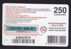 TURKCELL HAZIR KART 250 KONTÖR - FATURALI HATTA GEÇ - SKT 2010