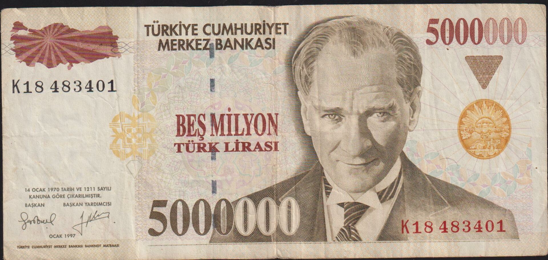 7.Emisyon 5 000 000 Lira K18 483401 Çok Temiz