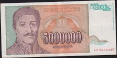 Yugoslavya 5.000.000 Dinar 1993 Çok Temiz+