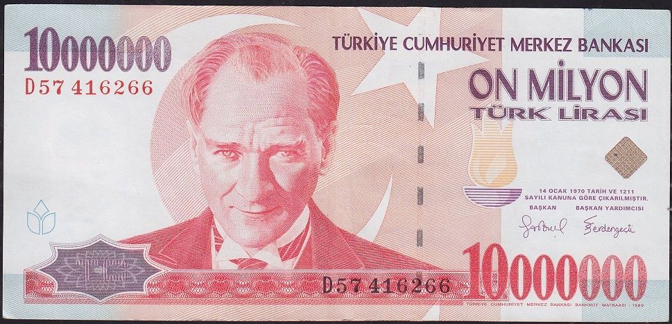 7.Emisyon 10 000 000 Lira D57 416266 Çok Temiz+
