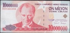 7.Emisyon 10 000 000 Lira D57 416266 Çok Temiz+
