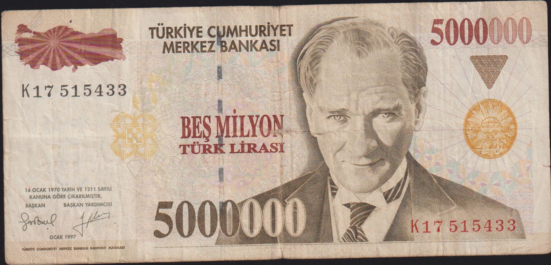 7.Emisyon 5 000 000 Lira K17 515433 Çok Temiz