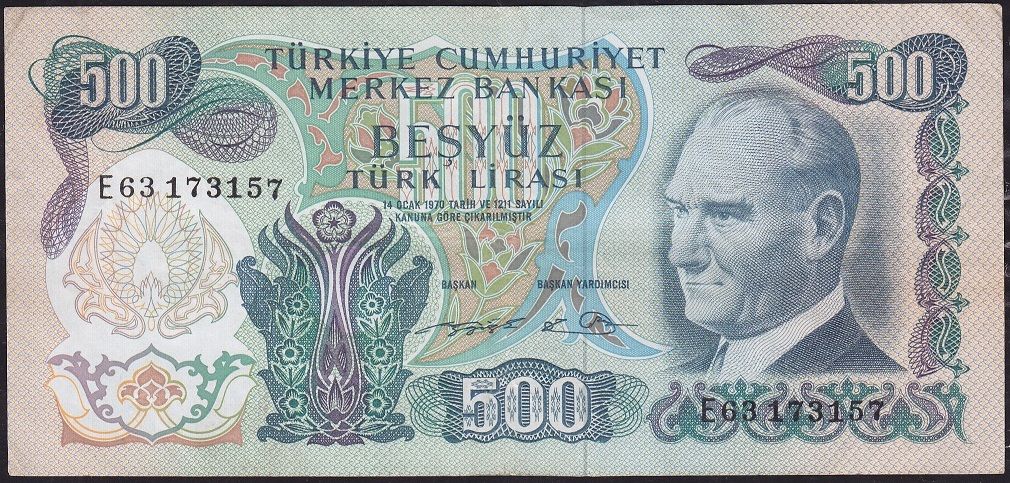 6.Emisyon 2.Tertip 500 Lira E63 173157 Çok Temiz+