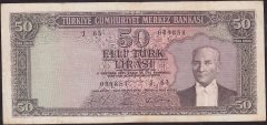 5.EMİSYON 6.TERTİP 50 LİRA J63 089854 ÇOK TEMİZ