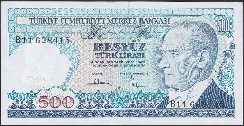 7.Emisyon 1.Tertip 500 Lira B11 628415 Çil