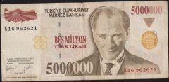 7.Emisyon 5 000 000 Lira K16 962621 Çok Temiz