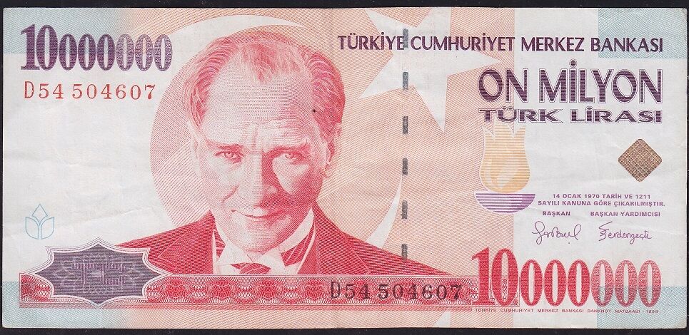 7.Emisyon 10 000 000 Lira D54 504607 Çok Temiz+