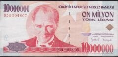 7.Emisyon 10 000 000 Lira D54 504607 Çok Temiz+