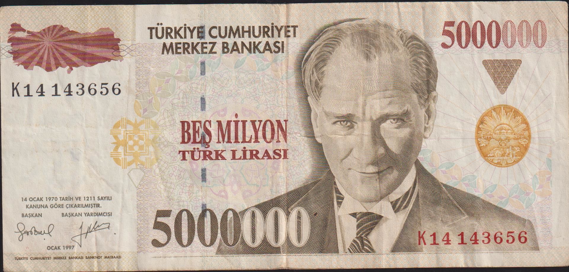 7.Emisyon 5 000 000 Lira K14 143656 Çok Temiz