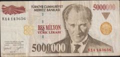 7.Emisyon 5 000 000 Lira K14 143656 Çok Temiz