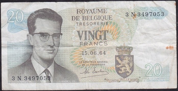 Belçika 20 Frank 1964 Çok Temiz