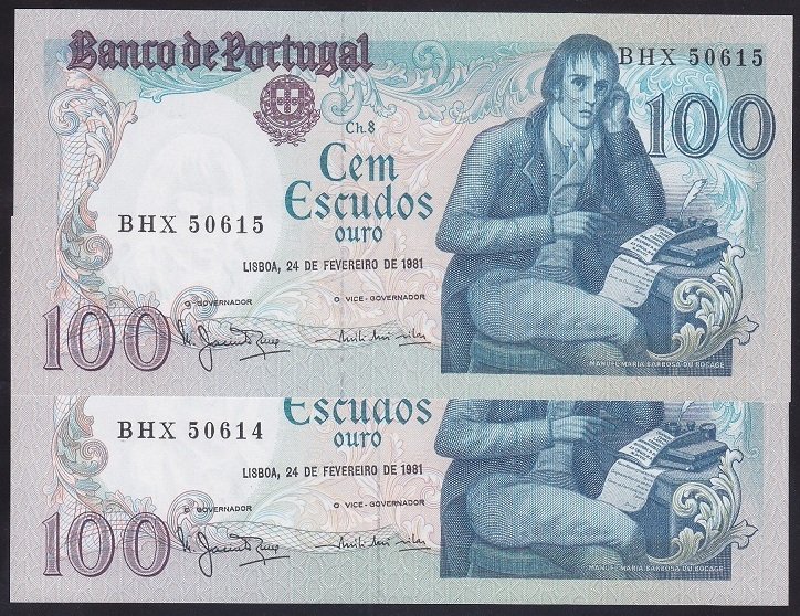 PORTEKİZ 100 ESCUDOS 1981 ÇİL SERİ TAKİPLİ 2 ADET