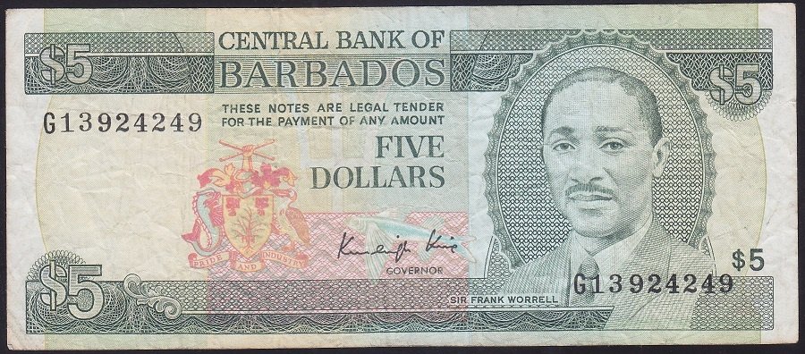 BARBADOS 5 DOLAR 1975 ÇOK TEMİZ PİCK 32