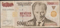 7.Emisyon 5 000 000 Lira K13 290531 Çok Temiz
