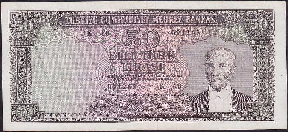 5.EMİSYON 6.TERTİP 50 LİRA K40 091263 ÇÇT + ( DÜZELTME VAR )
