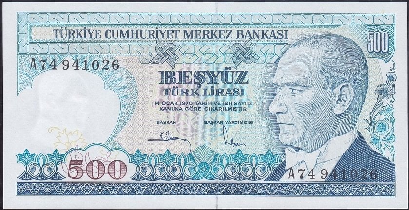 7.Emisyon 1.Tertip 500 Lira A74 941026 Çil