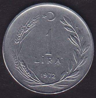1972 Yılı 1 Lira Ters