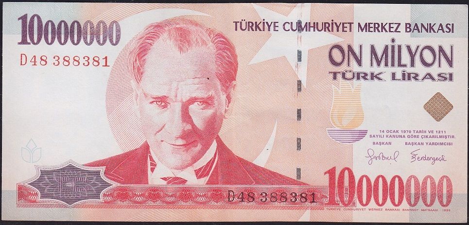 7.Emisyon 10 000 000 Lira D48 388381 Ççt Çilaltı