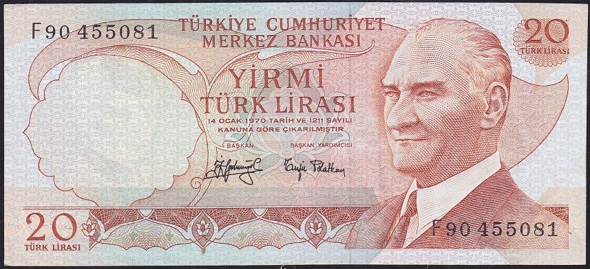 6.Emisyon 3.Tertip 20 Lira F90 455081 Çok Temiz+