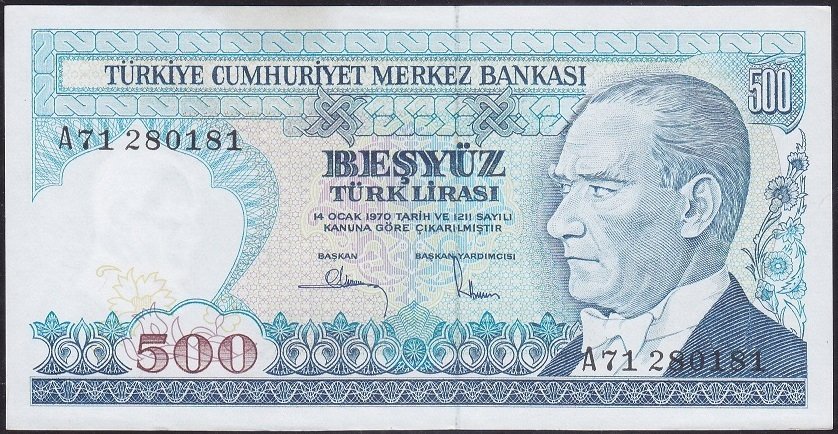 7.Emisyon 1.Tertip 500 Lira A71 280181 Çil