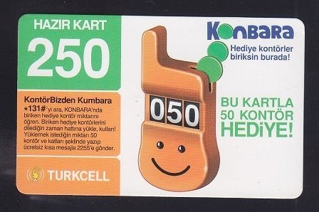 TURKCELL HAZIR KART 250 KONTÖR KONBARA SKT 2008