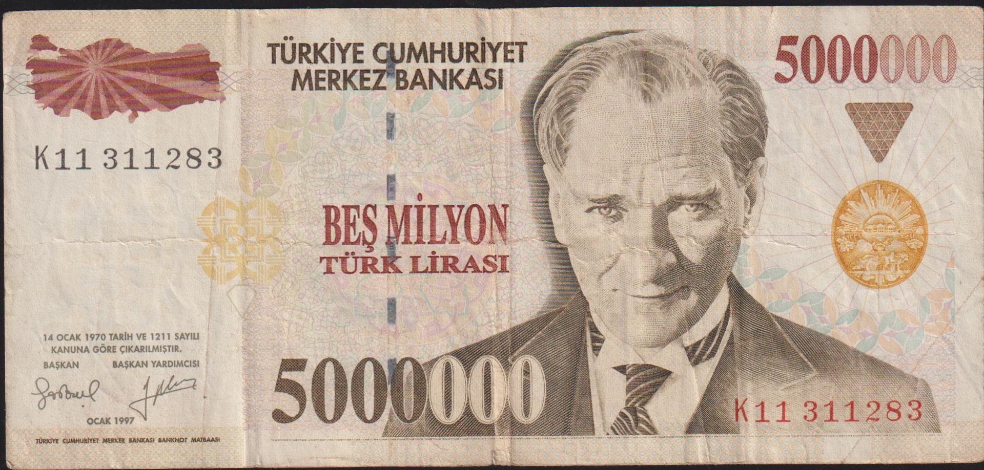 7.Emisyon 5 000 000 Lira K11 311283 Çok Temiz