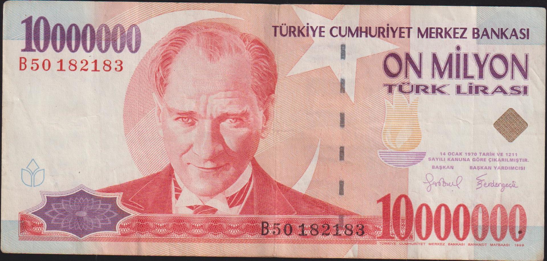 7.Emisyon 10 000 000 Lira B50 182183 Çok Temiz+