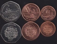 Guyana 3 Parça Madeni Set Çil 1 5 10 Dollars 2007 2008