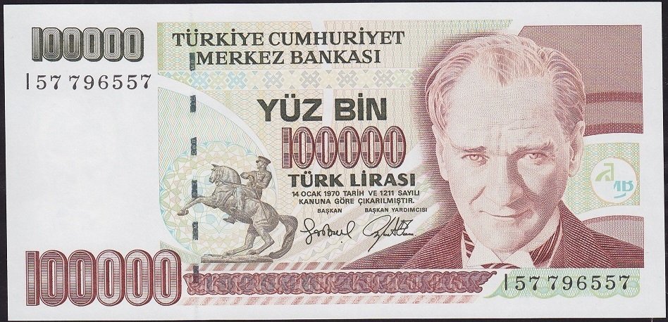 7.Emisyon 3.Tertip 100000 Lira I57 796557 Çil
