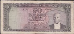 5.EMİSYON 6.TERTİP 50 LİRA K62 070013 ÇOK TEMİZ