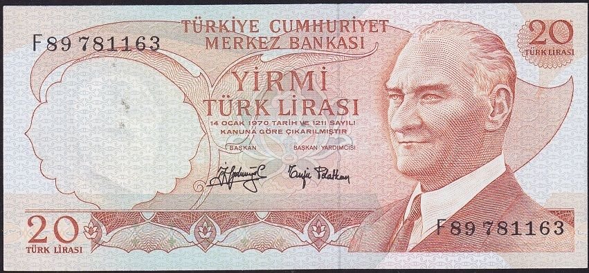 6.Emisyon 3.Tertip 20 Lira F89 781163 Çilaltı