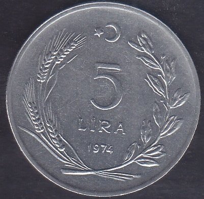 1974 Yılı 5 Lira Çok Çok Temiz