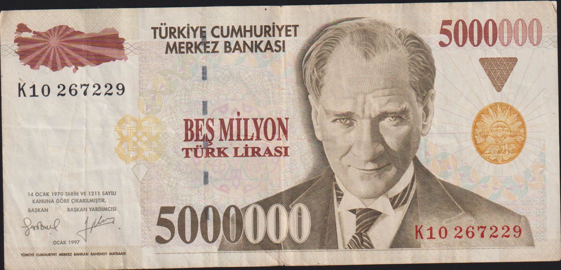 7.Emisyon 5 000 000 Lira K10 267229 Çok Temiz