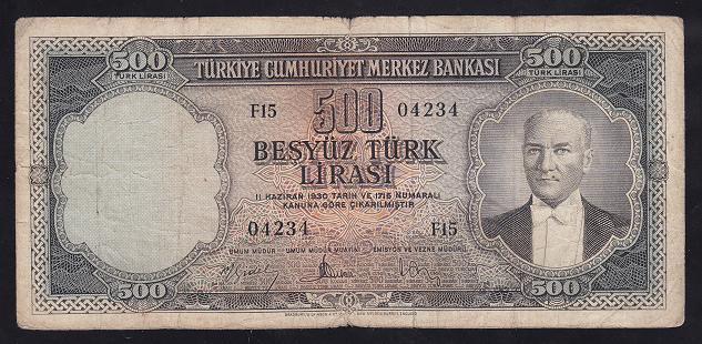 5.EMİSYON 2.TERTİP 500 LİRA F15 04234 TEMİZ