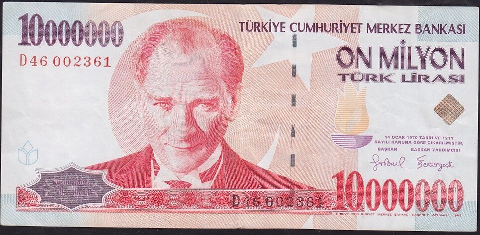 7.Emisyon 10 000 000 Lira D46 002361 Çok Çok Temiz